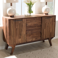 Baxton Studio Sierra-Rain Oak-Board Sierra Mid-Century Modern Brown Wood 3-Drawer Sideboard